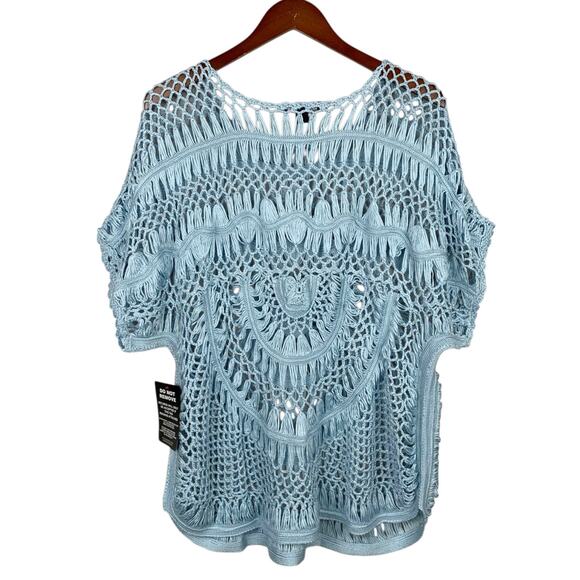 New Roamans Crochet Blouse Blue Open Knit Top Short Sleeve Women's 18 20 - Picture 6 of 10